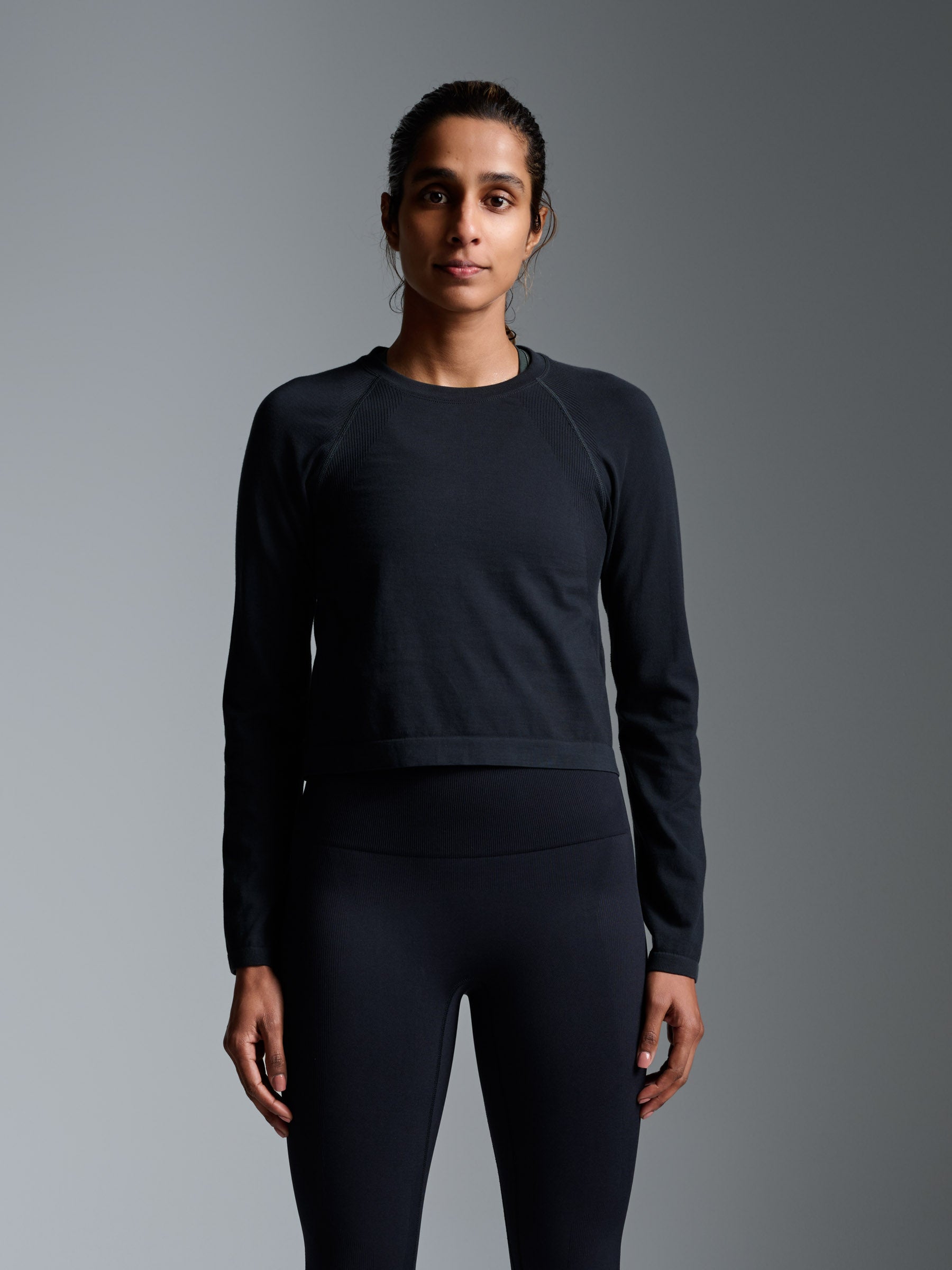 HERE TODAY Cropped Long Sleeve Tee Black